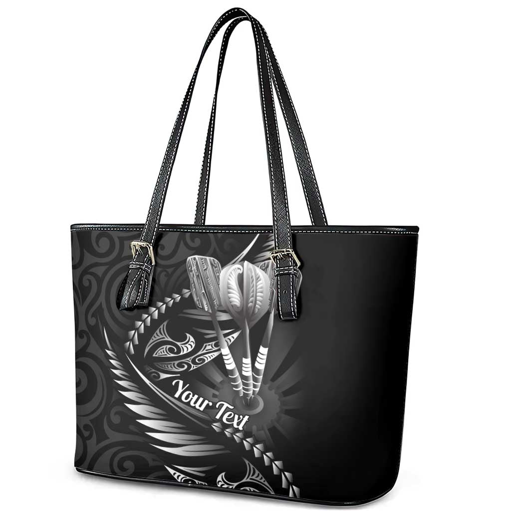 Personalised All Black New Zealand Darts Leather Tote Bag Aoteroa Fern Maori Galaxy Style LT14 - Polynesian Pride