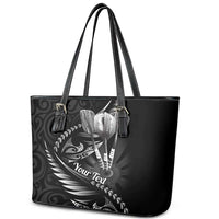Personalised All Black New Zealand Darts Leather Tote Bag Aoteroa Fern Maori Galaxy Style LT14 - Polynesian Pride