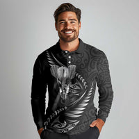 Personalised All Black New Zealand Darts Long Sleeve Polo Shirt Aoteroa Fern Maori Galaxy Style LT14 - Polynesian Pride