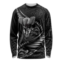 Personalised All Black New Zealand Darts Long Sleeve Shirt Aoteroa Fern Maori Galaxy Style LT14 Unisex Black - Polynesian Pride