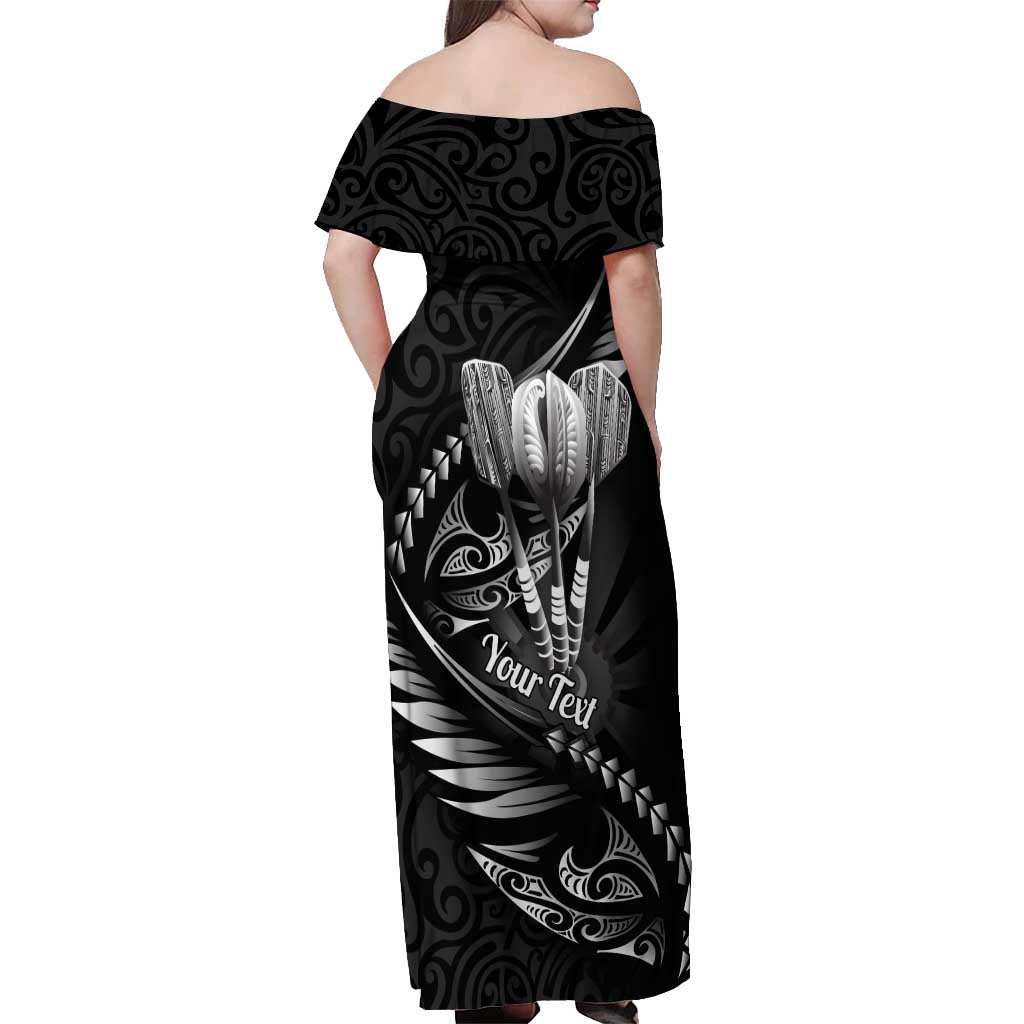 Personalised All Black New Zealand Darts Off Shoulder Maxi Dress Aoteroa Fern Maori Galaxy Style LT14 - Polynesian Pride