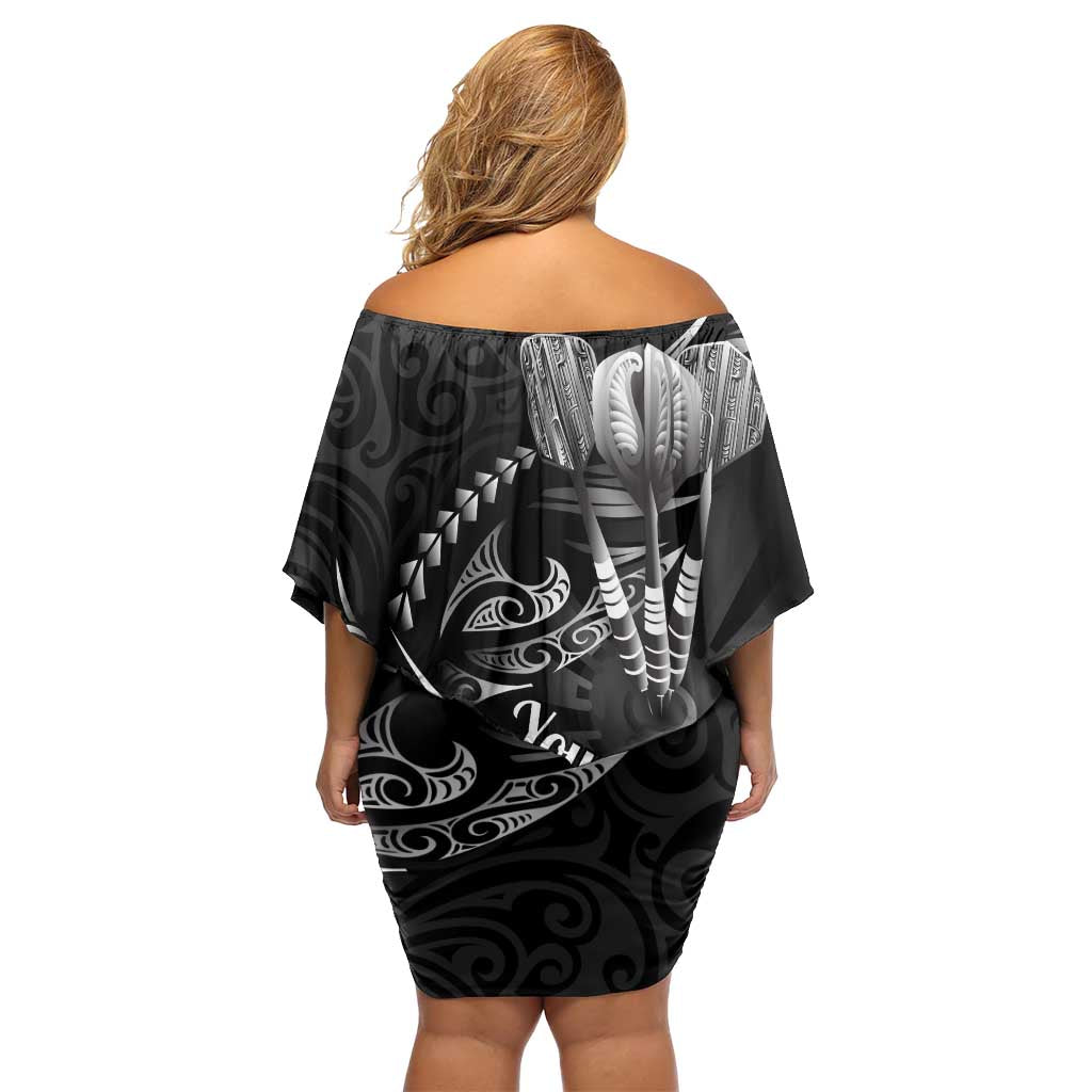 Personalised All Black New Zealand Darts Off Shoulder Short Dress Aoteroa Fern Maori Galaxy Style LT14 - Polynesian Pride