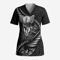 Personalised All Black New Zealand Darts Scrub Top Aoteroa Fern Maori Galaxy Style - Polynesian Pride