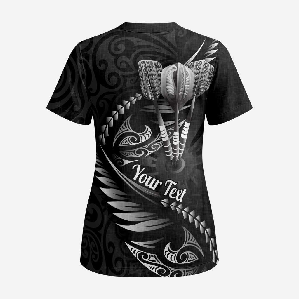 Personalised All Black New Zealand Darts Scrub Top Aoteroa Fern Maori Galaxy Style - Polynesian Pride