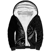Personalised All Black New Zealand Darts Sherpa Hoodie Aoteroa Fern Maori Galaxy Style LT14 Unisex Black - Polynesian Pride
