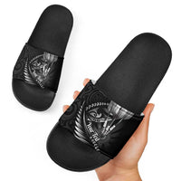 Personalised All Black New Zealand Darts Slide Sandals Aoteroa Fern Maori Galaxy Style - Polynesian Pride