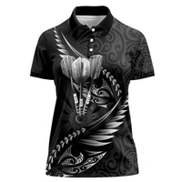 Personalised All Black New Zealand Darts Women Polo Shirt Aoteroa Fern Maori Galaxy Style LT14 Female Black - Polynesian Pride