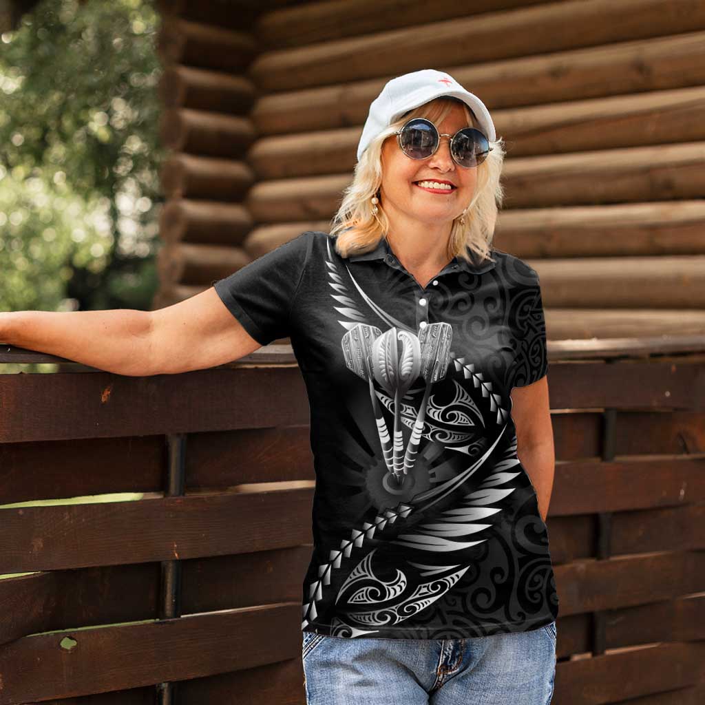 Personalised All Black New Zealand Darts Women Polo Shirt Aoteroa Fern Maori Galaxy Style LT14 - Polynesian Pride