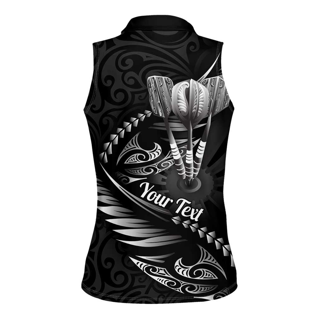 Personalised All Black New Zealand Darts Women Sleeveless Polo Shirt Aoteroa Fern Maori Galaxy Style LT14 - Polynesian Pride