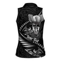 Personalised All Black New Zealand Darts Women Sleeveless Polo Shirt Aoteroa Fern Maori Galaxy Style LT14 - Polynesian Pride