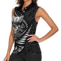 Personalised All Black New Zealand Darts Women Sleeveless Polo Shirt Aoteroa Fern Maori Galaxy Style LT14 - Polynesian Pride