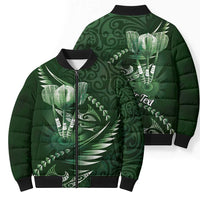 Personalised All Green New Zealand Darts Bomber Puffer Jacket Aoteroa Fern Maori Galaxy Style - Polynesian Pride