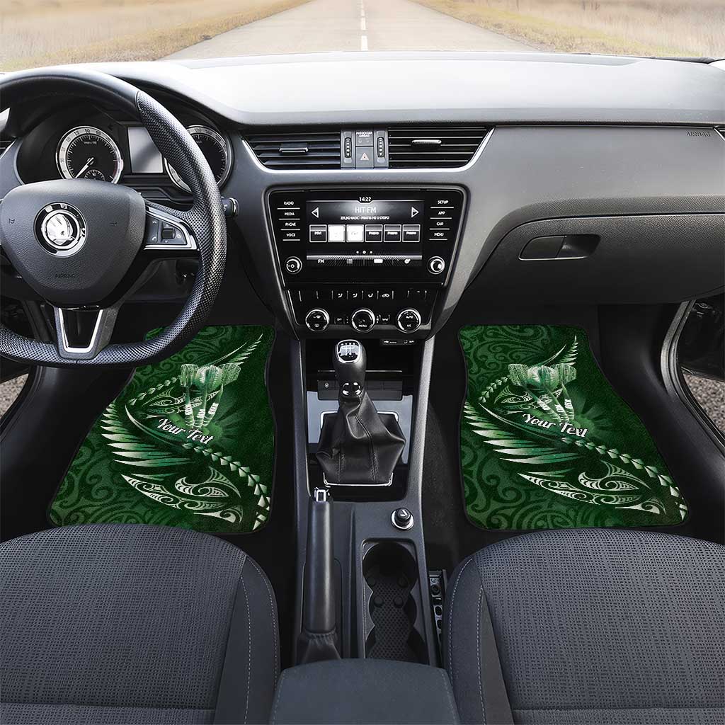 Personalised All Green New Zealand Darts Car Mats Aoteroa Fern Maori Galaxy Style LT14 Set 2pcs - Front Green - Polynesian Pride