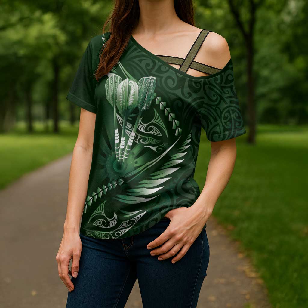 Personalised All Green New Zealand Darts Cross Shoulder Shirt Aoteroa Fern Maori Galaxy Style - Polynesian Pride