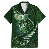 Personalised All Green New Zealand Darts Family Matching Mermaid Dress and Hawaiian Shirt Aoteroa Fern Maori Galaxy Style LT14 Dad's Shirt - Short Sleeve Green - Polynesian Pride