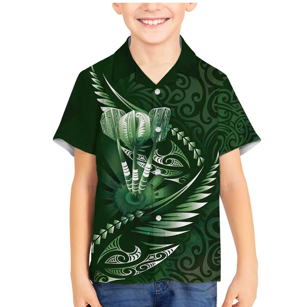 Personalised All Green New Zealand Darts Family Matching Mermaid Dress and Hawaiian Shirt Aoteroa Fern Maori Galaxy Style LT14 Son's Shirt Green - Polynesian Pride