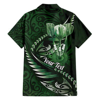 Personalised All Green New Zealand Darts Family Matching Off The Shoulder Long Sleeve Dress and Hawaiian Shirt Aoteroa Fern Maori Galaxy Style LT14 - Polynesian Pride