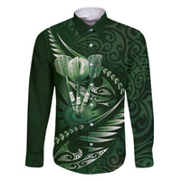 Personalised All Green New Zealand Darts Family Matching Off The Shoulder Long Sleeve Dress and Hawaiian Shirt Aoteroa Fern Maori Galaxy Style LT14 Dad's Shirt - Long Sleeve Green - Polynesian Pride