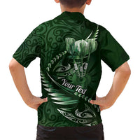 Personalised All Green New Zealand Darts Family Matching Off Shoulder Maxi Dress and Hawaiian Shirt Aoteroa Fern Maori Galaxy Style LT14 - Polynesian Pride