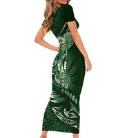 Personalised All Green New Zealand Darts Family Matching Short Sleeve Bodycon Dress and Hawaiian Shirt Aoteroa Fern Maori Galaxy Style LT14 - Polynesian Pride