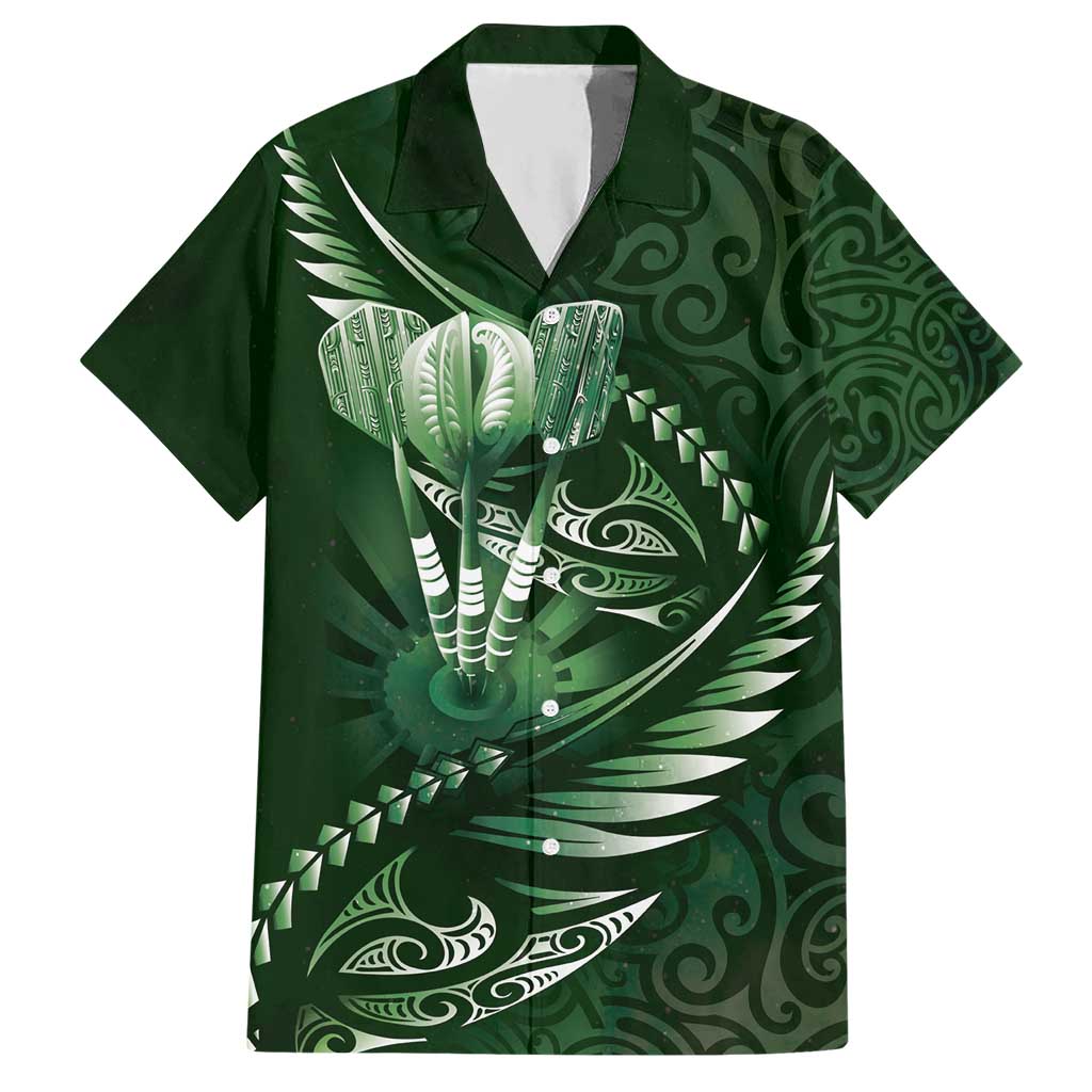 Personalised All Green New Zealand Darts Hawaiian Shirt Aoteroa Fern Maori Galaxy Style LT14 Green - Polynesian Pride