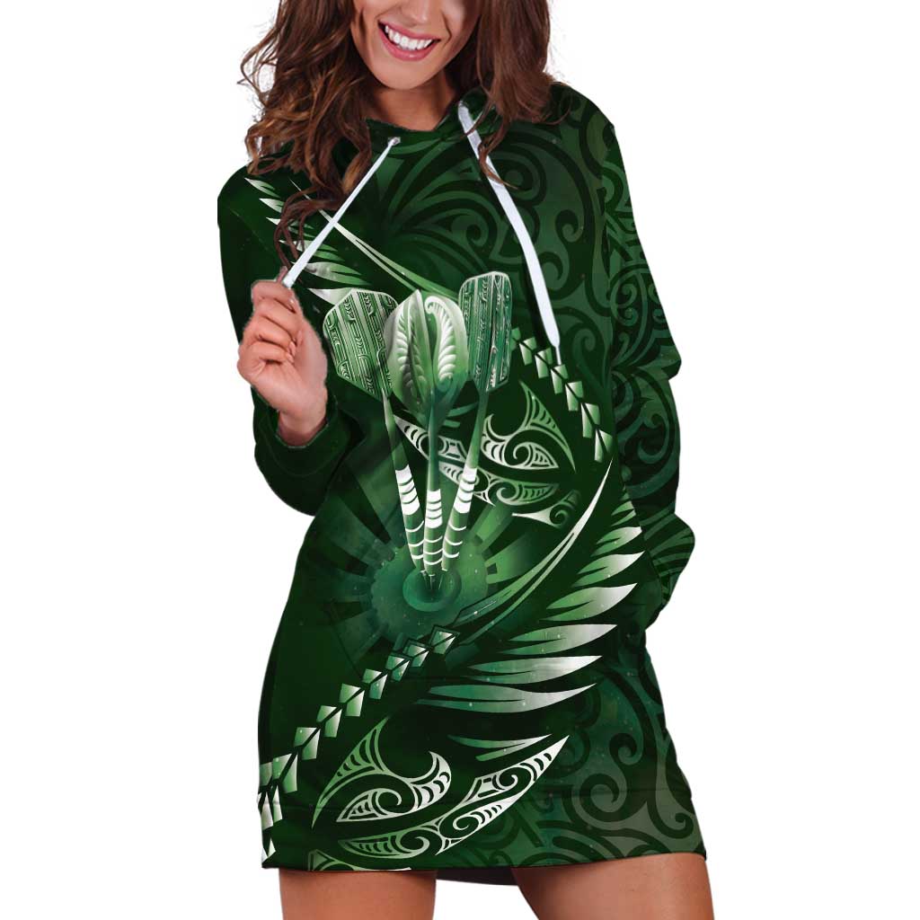 Personalised All Green New Zealand Darts Hoodie Dress Aoteroa Fern Maori Galaxy Style LT14 Green - Polynesian Pride