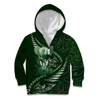 Personalised All Green New Zealand Darts Kid Hoodie Aoteroa Fern Maori Galaxy Style LT14 Zip Hoodie Green - Polynesian Pride