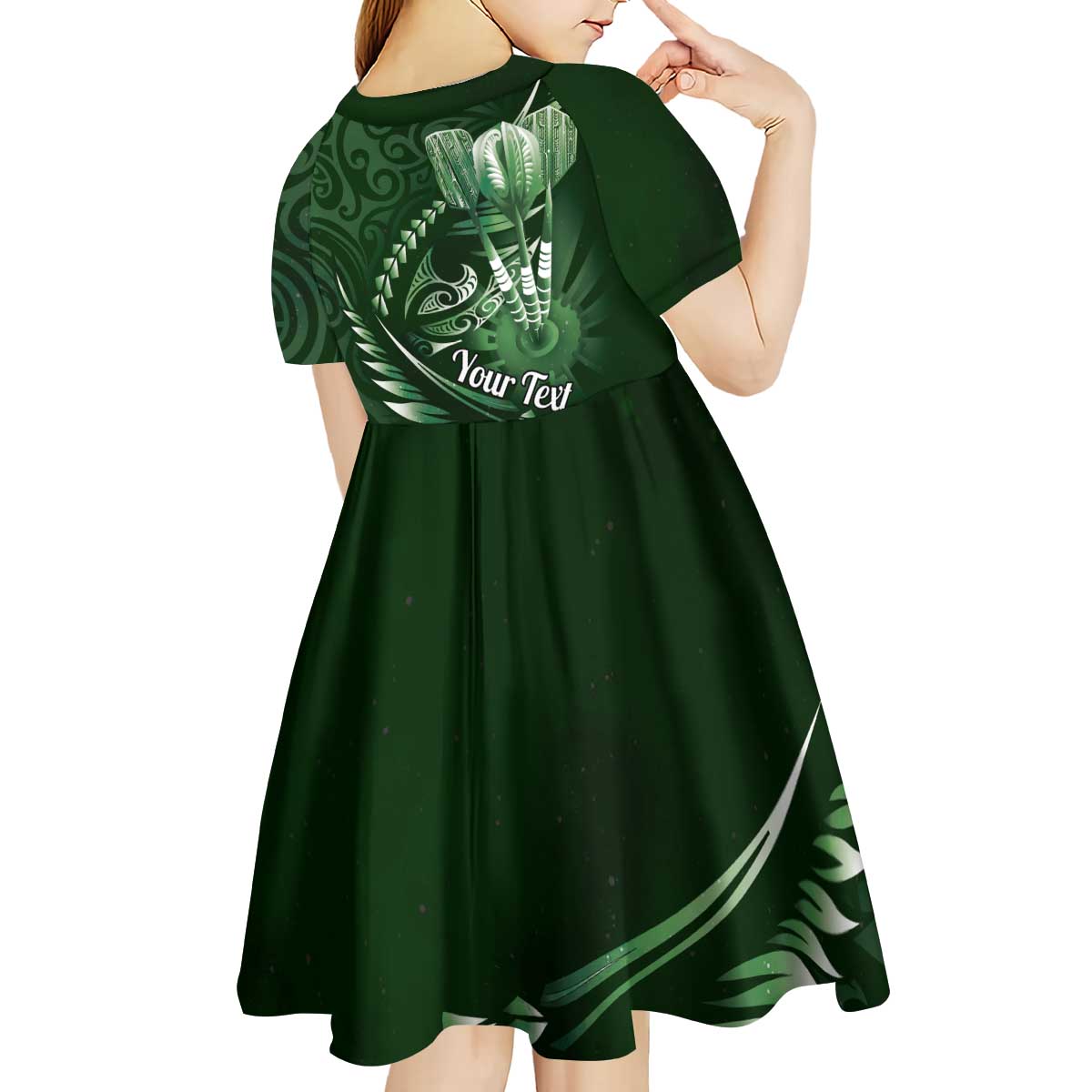 Personalised All Green New Zealand Darts Kid Short Sleeve Dress Aoteroa Fern Maori Galaxy Style LT14 - Polynesian Pride