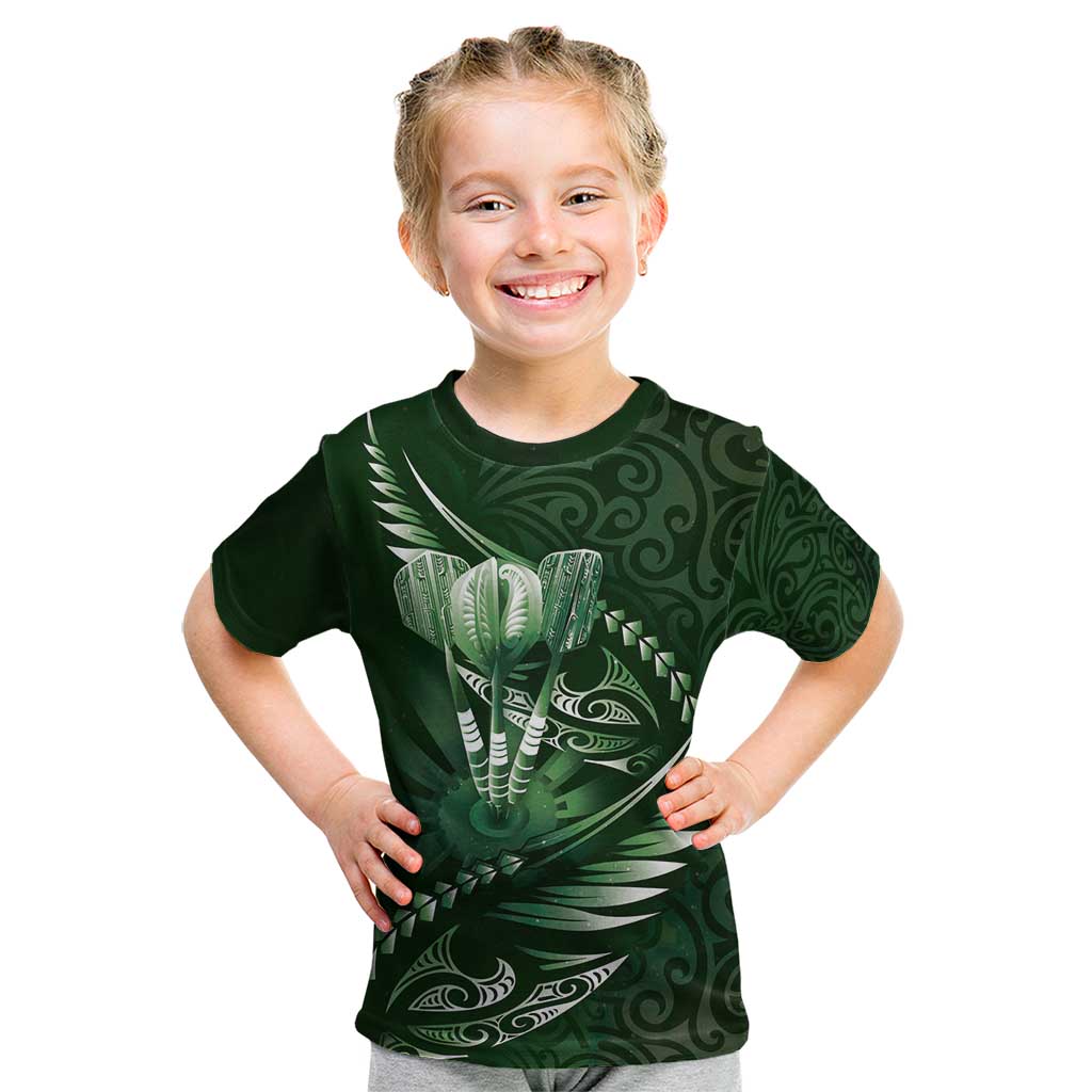 Personalised All Green New Zealand Darts Kid T Shirt Aoteroa Fern Maori Galaxy Style