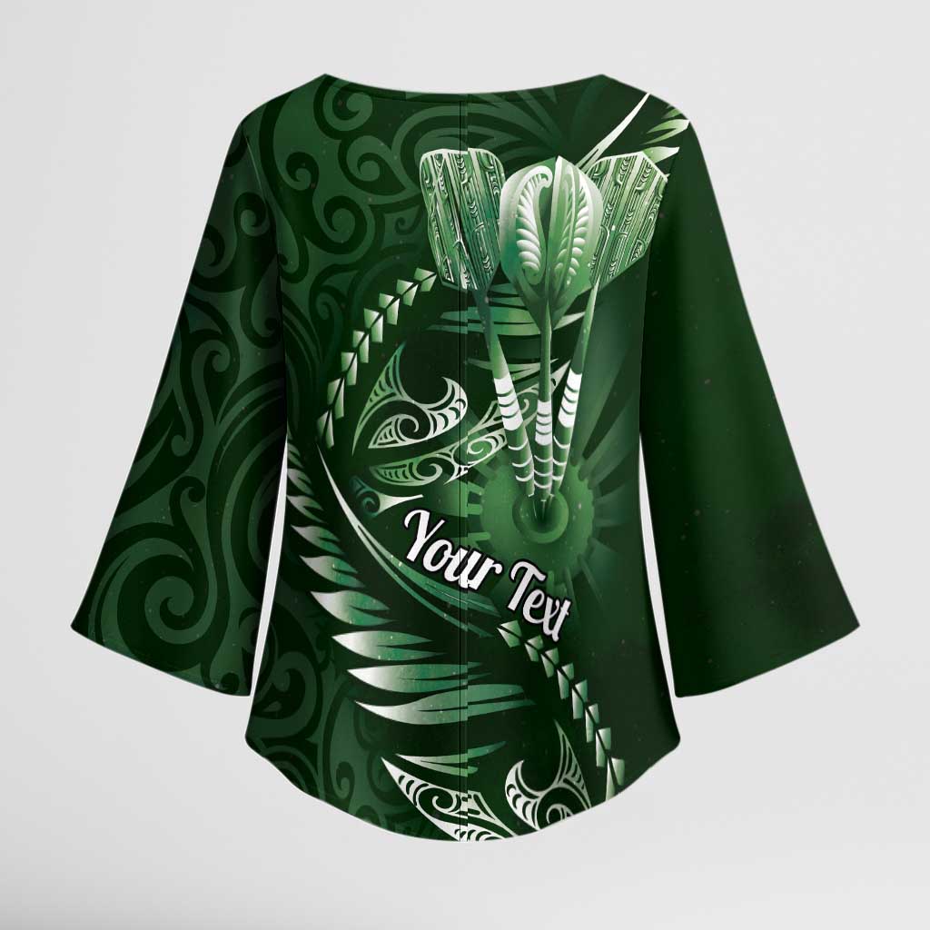 Personalised All Green New Zealand Darts Kimono Sleeve Blouse Aoteroa Fern Maori Galaxy Style - Polynesian Pride