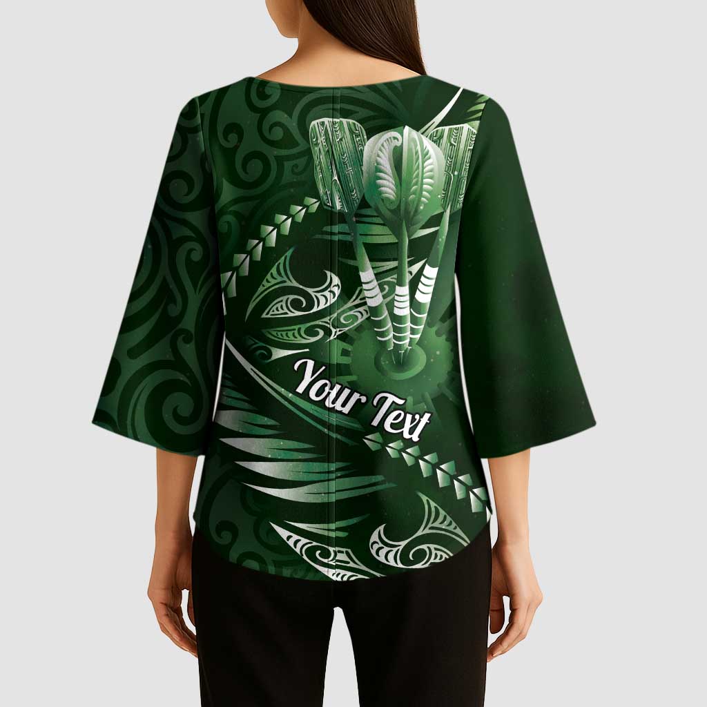 Personalised All Green New Zealand Darts Kimono Sleeve Blouse Aoteroa Fern Maori Galaxy Style - Polynesian Pride