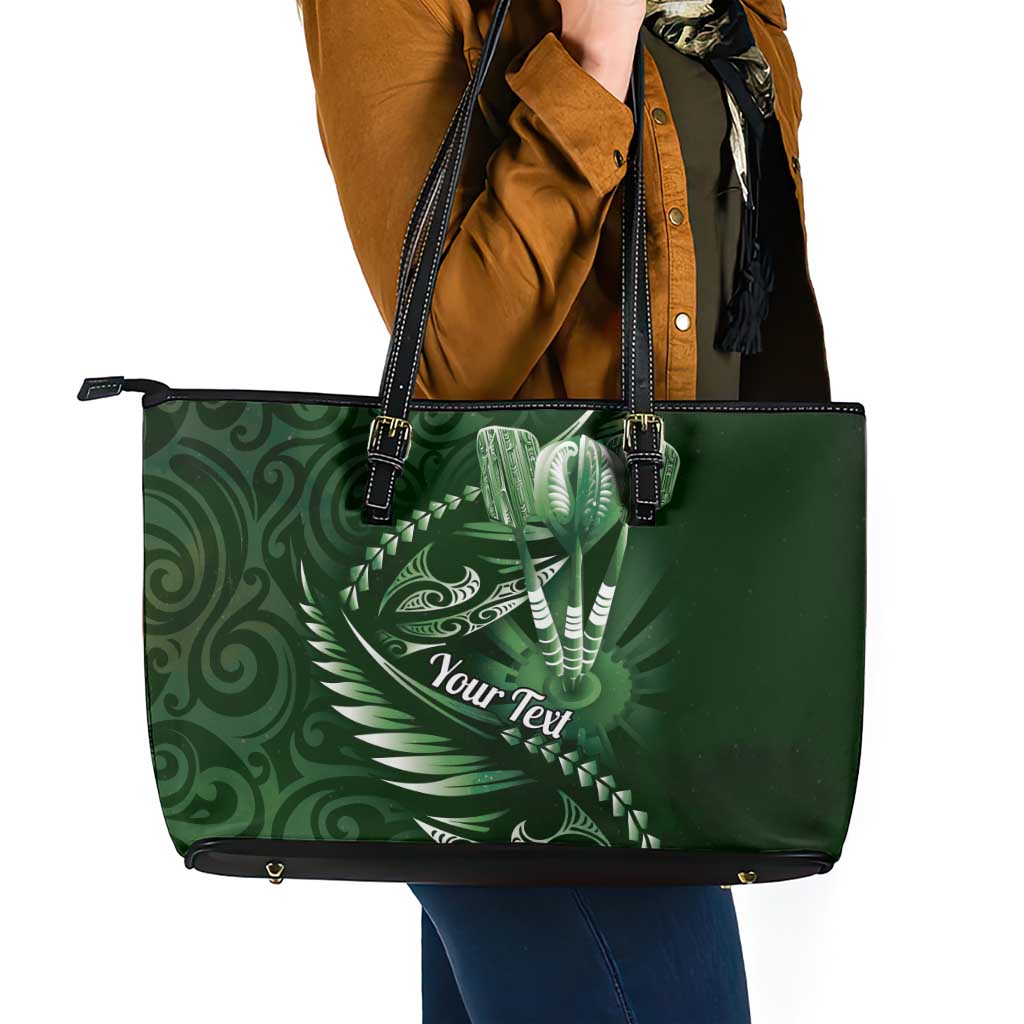 Personalised All Green New Zealand Darts Leather Tote Bag Aoteroa Fern Maori Galaxy Style LT14 - Polynesian Pride