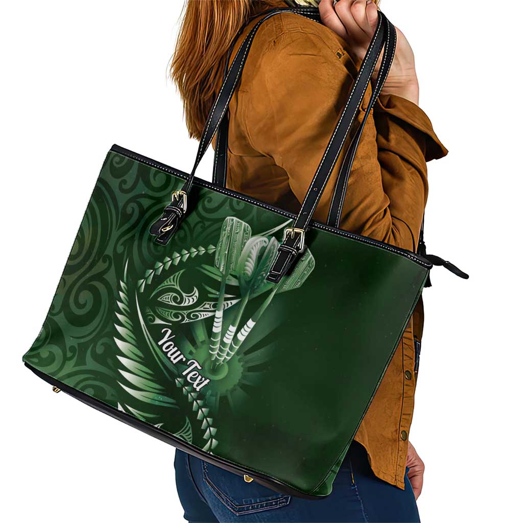 Personalised All Green New Zealand Darts Leather Tote Bag Aoteroa Fern Maori Galaxy Style LT14 - Polynesian Pride