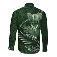 Personalised All Green New Zealand Darts Long Sleeve Button Shirt Aoteroa Fern Maori Galaxy Style LT14 - Polynesian Pride