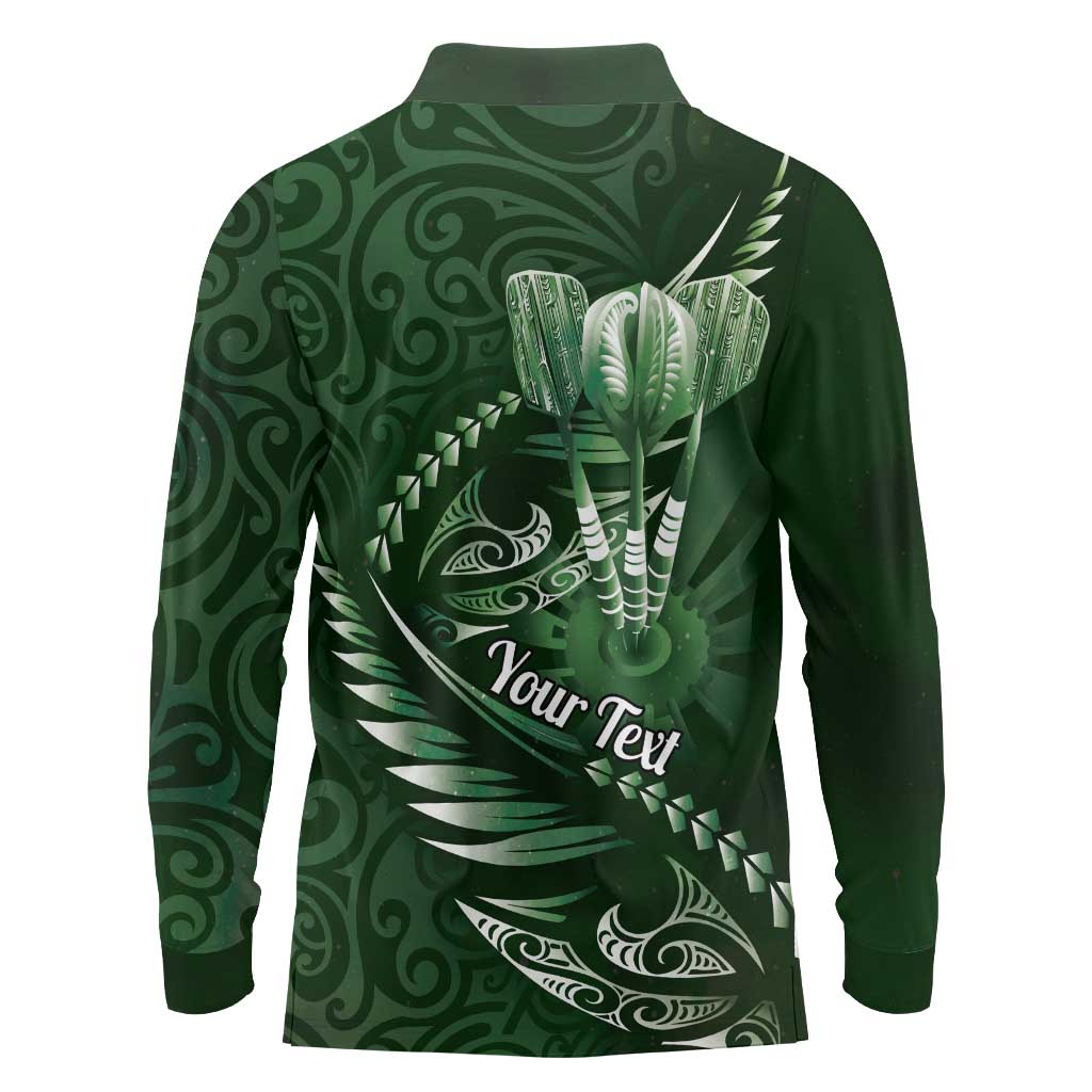 Personalised All Green New Zealand Darts Long Sleeve Polo Shirt Aoteroa Fern Maori Galaxy Style LT14 - Polynesian Pride