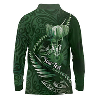 Personalised All Green New Zealand Darts Long Sleeve Polo Shirt Aoteroa Fern Maori Galaxy Style LT14 - Polynesian Pride