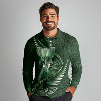 Personalised All Green New Zealand Darts Long Sleeve Polo Shirt Aoteroa Fern Maori Galaxy Style LT14 - Polynesian Pride