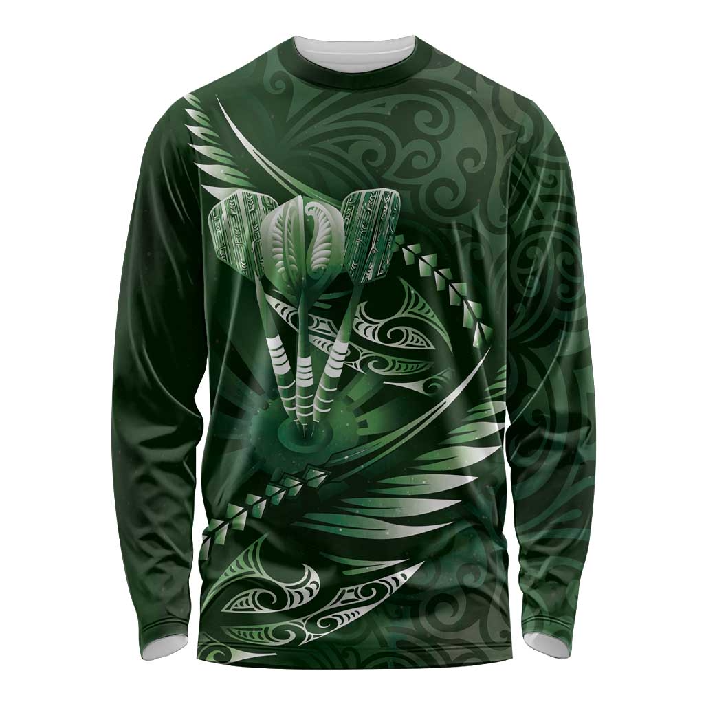 Personalised All Green New Zealand Darts Long Sleeve Shirt Aoteroa Fern Maori Galaxy Style