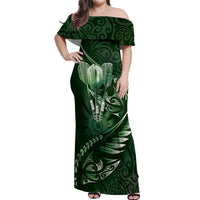 Personalised All Green New Zealand Darts Off Shoulder Maxi Dress Aoteroa Fern Maori Galaxy Style LT14 Women Green - Polynesian Pride