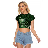 Personalised All Green New Zealand Darts Raglan Cropped T Shirt Aoteroa Fern Maori Galaxy Style LT14 Female Green - Polynesian Pride