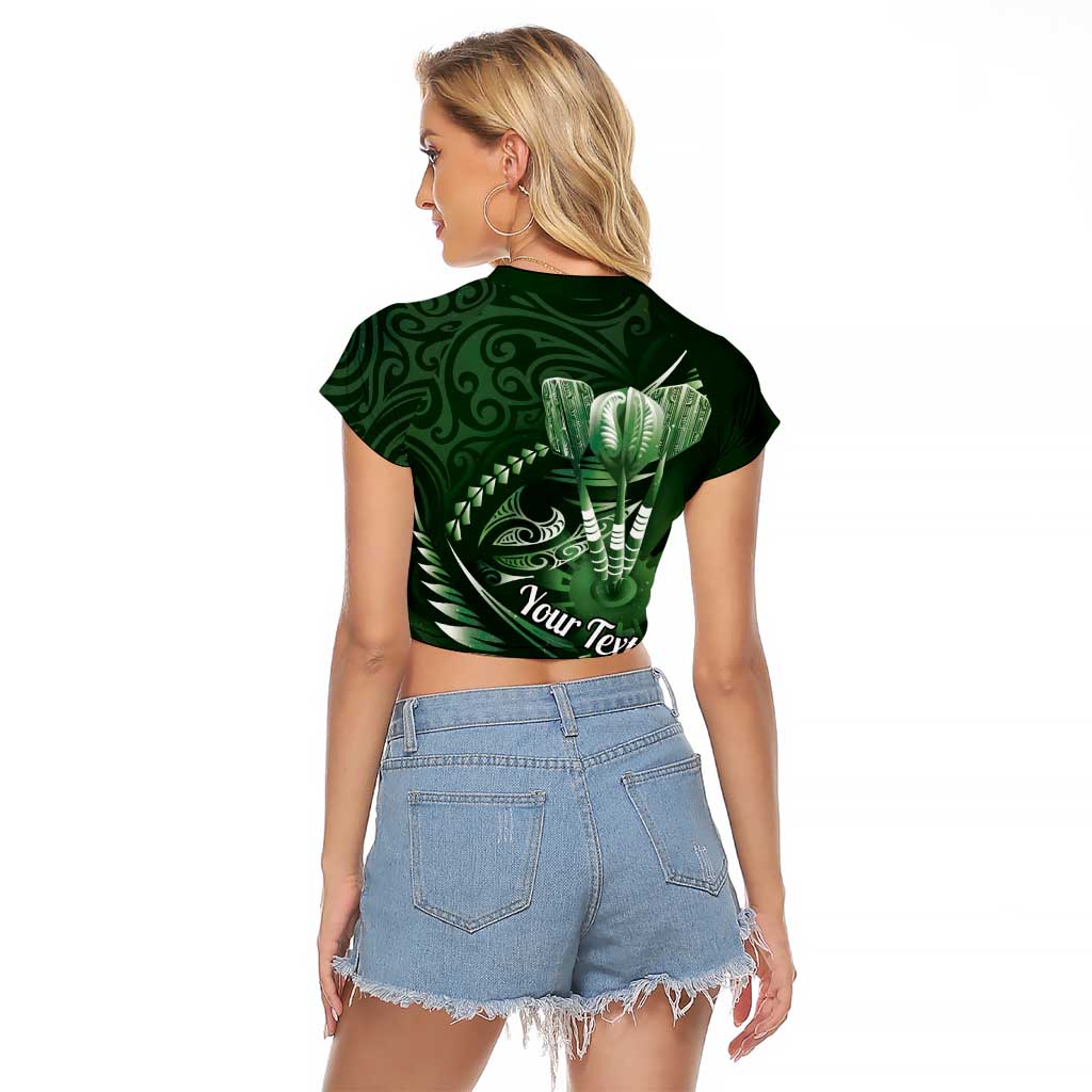 Personalised All Green New Zealand Darts Raglan Cropped T Shirt Aoteroa Fern Maori Galaxy Style LT14 - Polynesian Pride