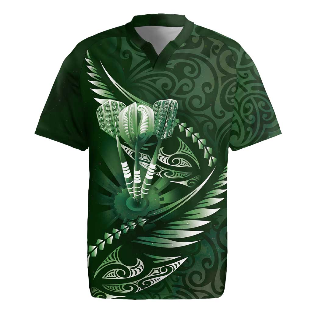 Personalised All Green New Zealand Darts Rugby Jersey Aoteroa Fern Maori Galaxy Style LT14 Green - Polynesian Pride