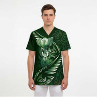 Personalised All Green New Zealand Darts Scrub Top Aoteroa Fern Maori Galaxy Style - Polynesian Pride