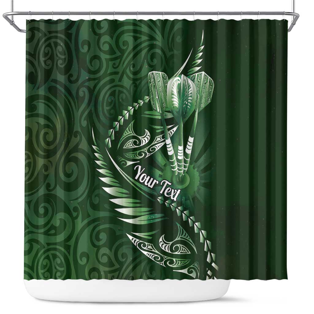 Personalised All Green New Zealand Darts Shower Curtain Aoteroa Fern Maori Galaxy Style LT14 Green - Polynesian Pride