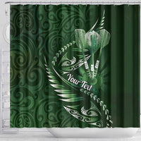 Personalised All Green New Zealand Darts Shower Curtain Aoteroa Fern Maori Galaxy Style LT14 - Polynesian Pride