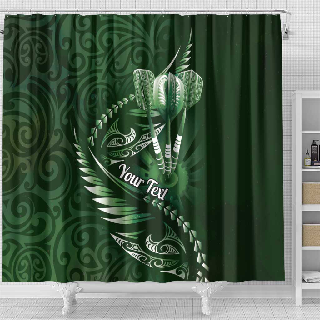 Personalised All Green New Zealand Darts Shower Curtain Aoteroa Fern Maori Galaxy Style LT14 - Polynesian Pride