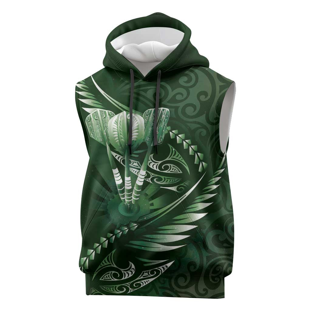 Personalised All Green New Zealand Darts Sleeveless Hoodie Aoteroa Fern Maori Galaxy Style - Polynesian Pride