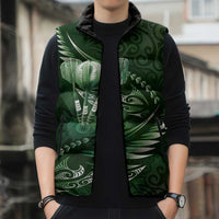 Personalised All Green New Zealand Darts Sleeveless Puffer Jacket Aoteroa Fern Maori Galaxy Style - Polynesian Pride