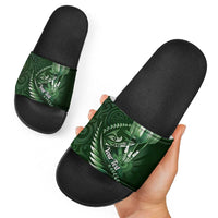 Personalised All Green New Zealand Darts Slide Sandals Aoteroa Fern Maori Galaxy Style - Polynesian Pride