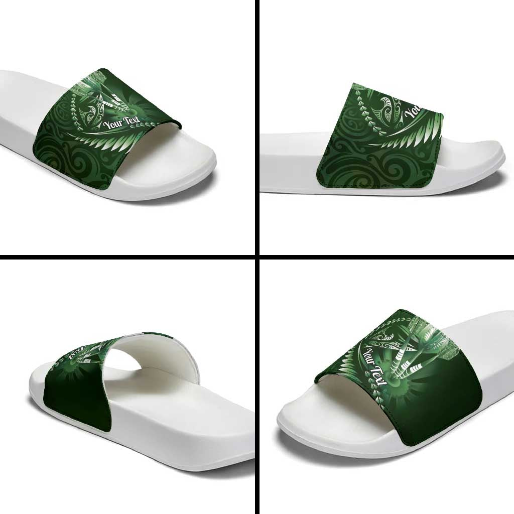 Personalised All Green New Zealand Darts Slide Sandals Aoteroa Fern Maori Galaxy Style - Polynesian Pride